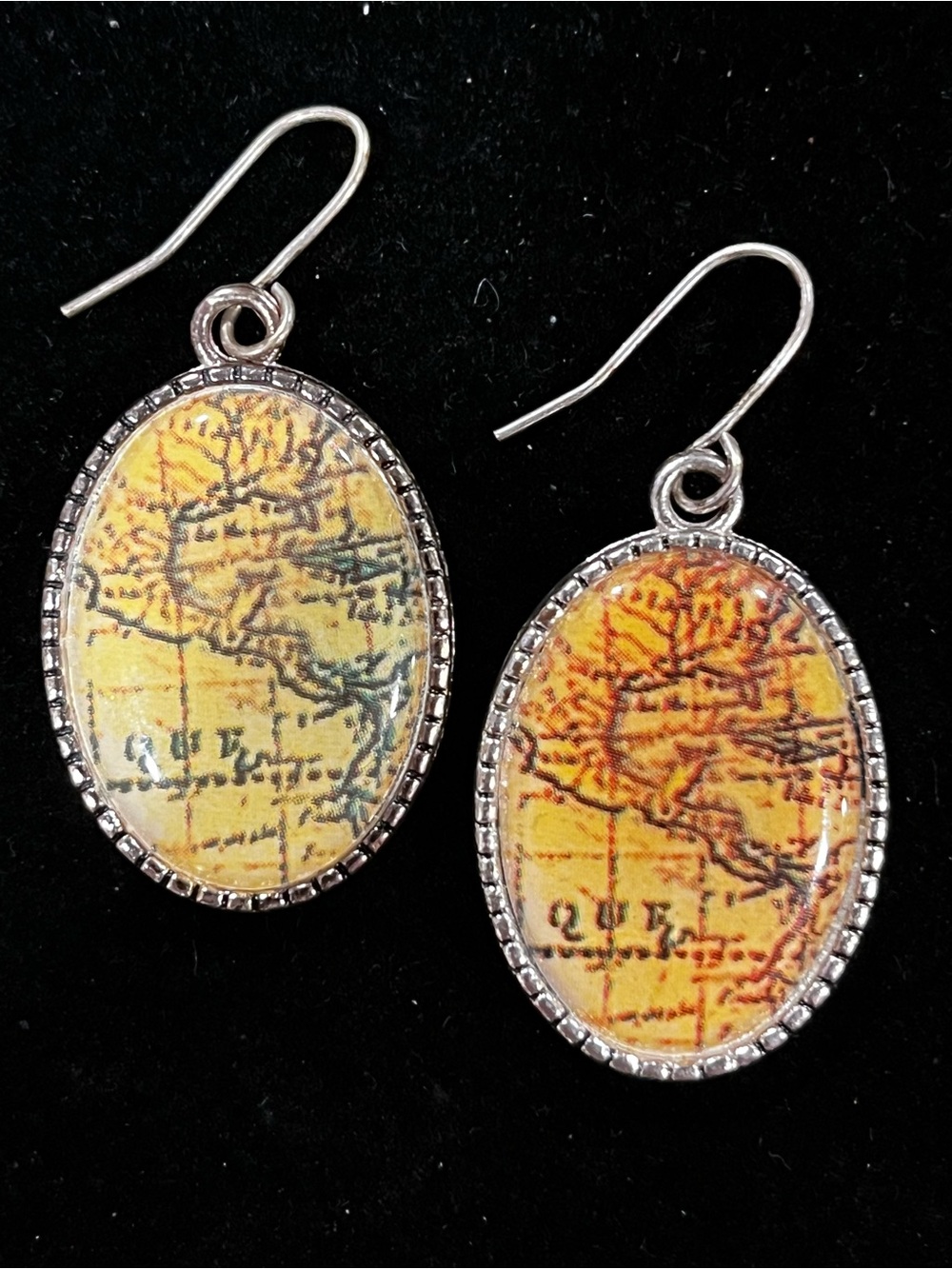 Mexico Central America Vintage Map Print Oval Dangle Earrings in Yellow